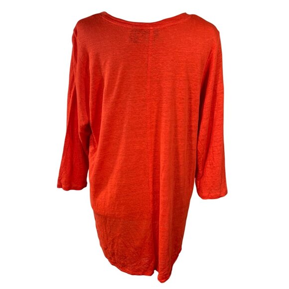 Tahari 100% Linen Tunic Top Shirt Red Size 1X V-Neck 3/4 Sleeve - Picture 3 of 6